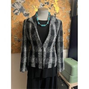 Earl Rutenberg Womens Medium Wool Blazer Jacket Black White Buttons Collared
